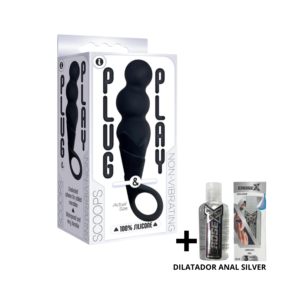 Plug Anal 100% Silicona 15cm + Dilatador Anal Silver